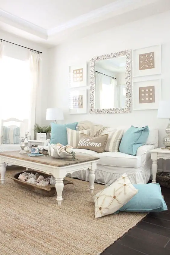 coastal living room with seashells