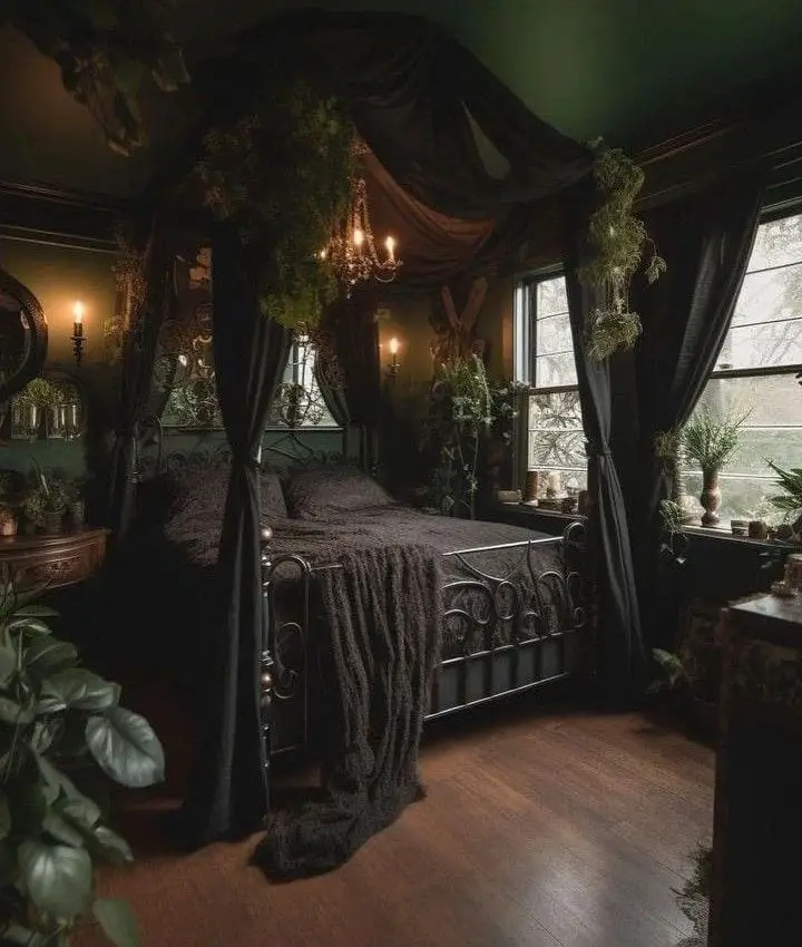 dark woodland bedroom design idea