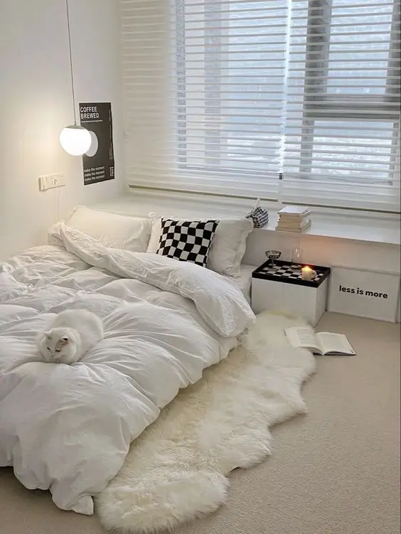 fur rug in the bedroom