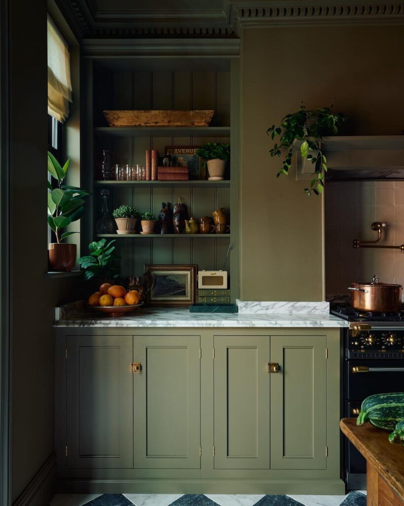 green board and batten wall in the kitchen