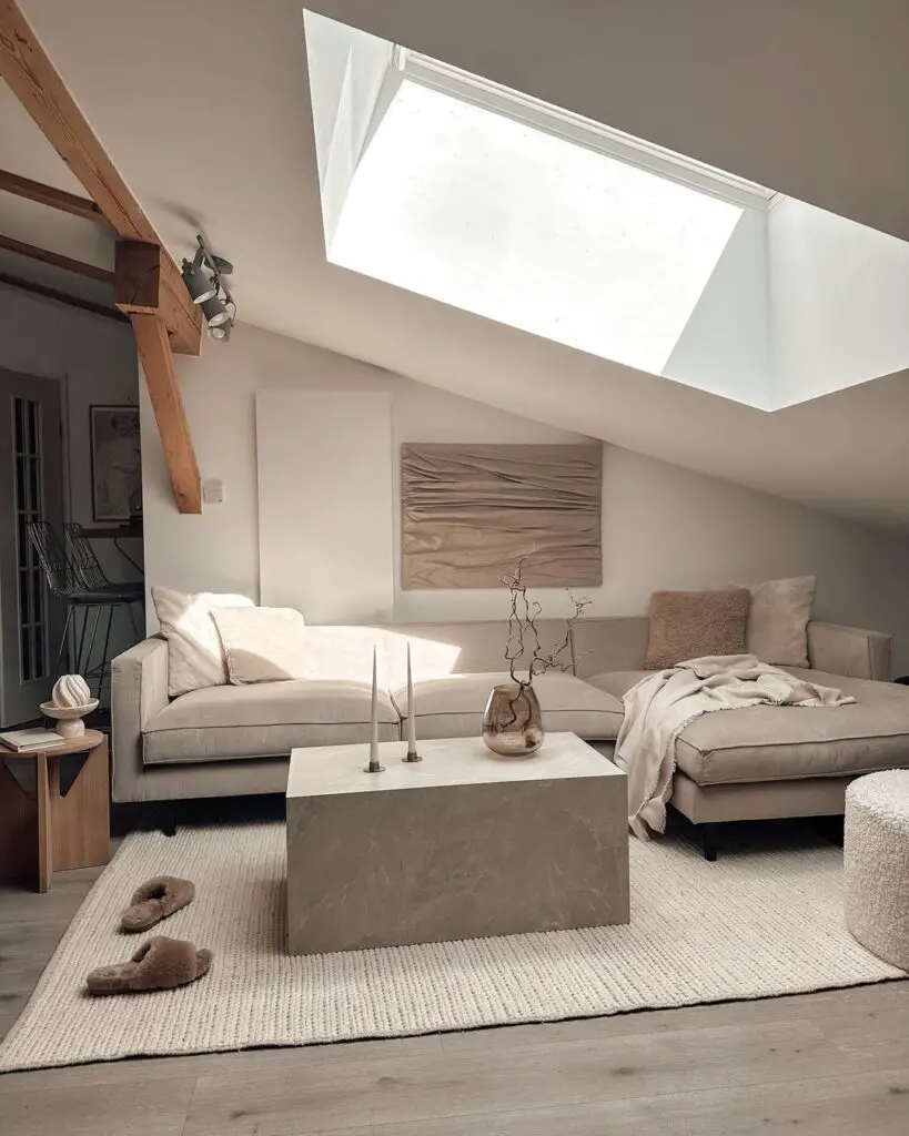 japandi living room with skylight