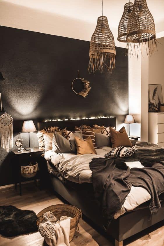 luxury black bohemian bedroom