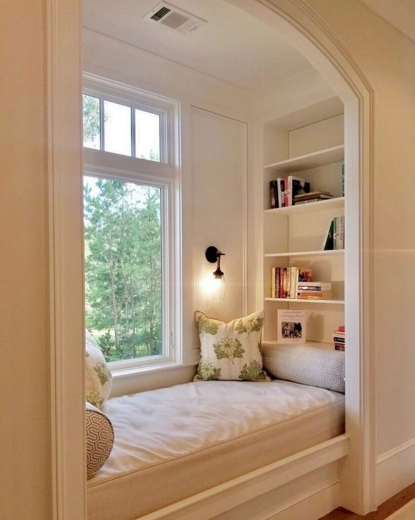 minimalist reading nook with board and batten wall