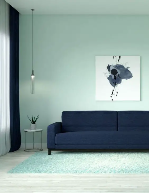 mint and navy living room