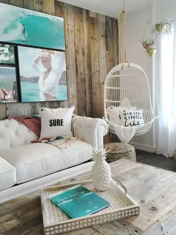 rope accents in beach themed living room