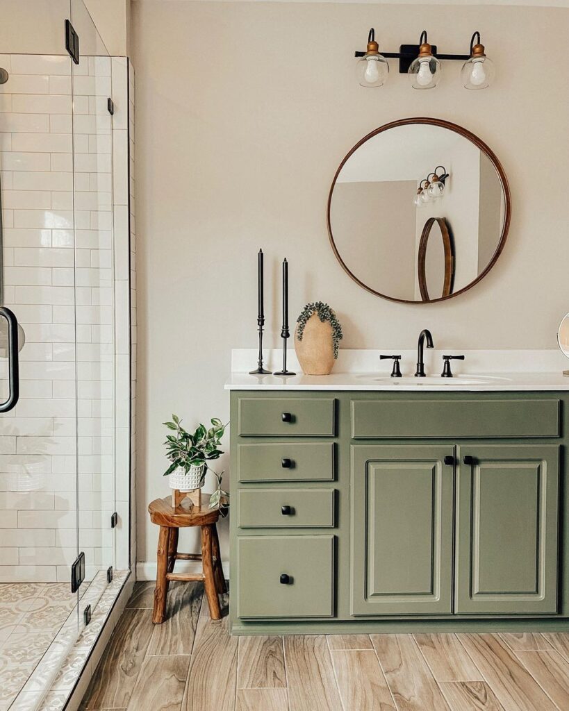 rustic style sage green bathroom