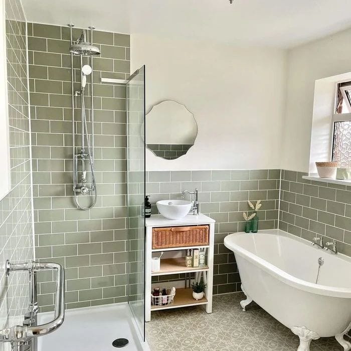 sage green bathroom idea with tiles