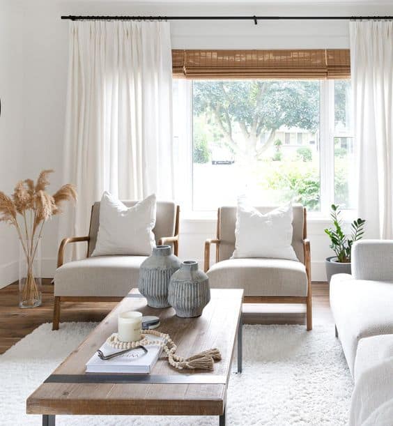 sheer curtains in coastal living room