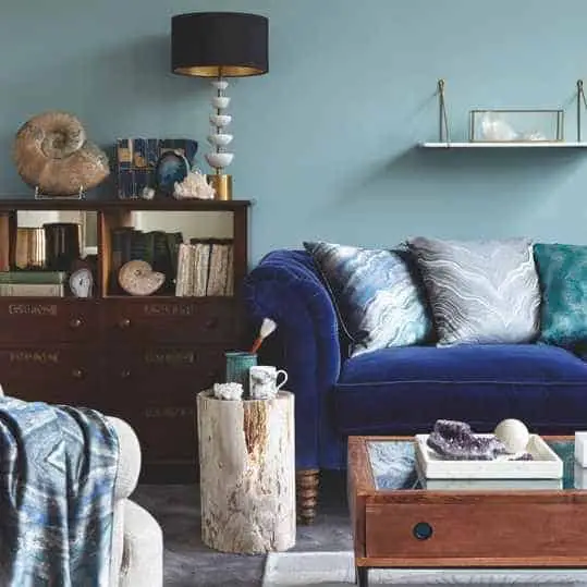 teal and blue living room