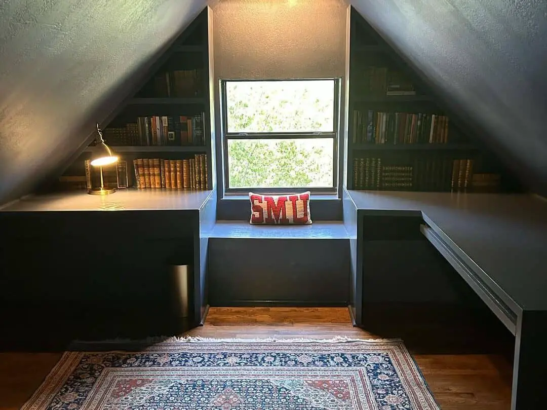 vaulted ceiling with bookshelf edited