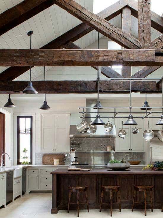 vaulted ceiling with rustic pendant lights